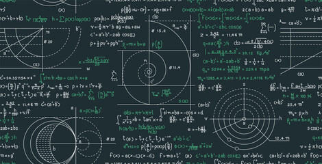 Seamless Circle Area Formula on Blackboard Background.