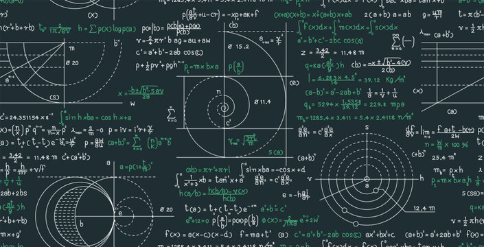 Seamless Circle Area Formula on Blackboard Background.