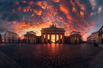 Obraz premium Brandenburg Gate in Berlin at sunset, Germany. 3d render