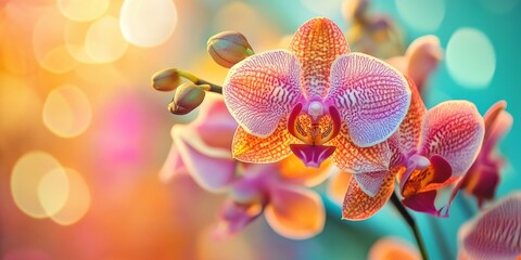 Fototapeta na wymiar Stunning macro shot capturing the exquisite details of a beautiful orchid, showcasing the vibrant colors and intricate patterns of this beautiful orchid in full bloom.
