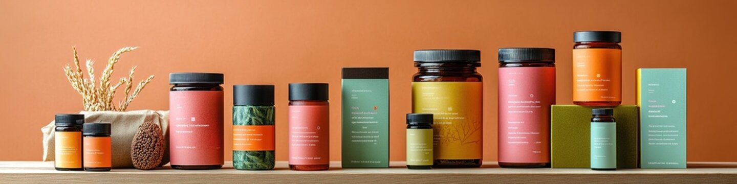 dynamic setup of vibrant product labels displayed on variety of modern packaging under soft lighting