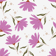 Abstract seamless pattern with plants, herbs and flowers, botanical illustration.