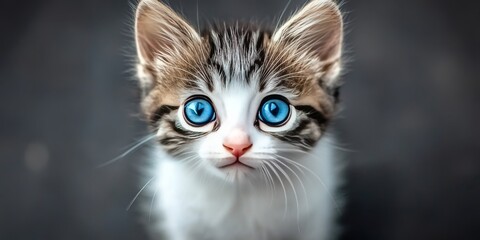 Obraz premium Curious kitten gazing directly into the camera, showcasing its adorable features. This kitten s captivating eyes draw you in, making it a delightful subject for pet photography enthusiasts.