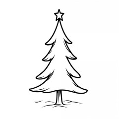 Minimalist Christmas Tree Outline with Star Topper Simple Black Line Sketch