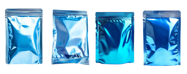 Set of clean blue pouch isolated on transparent background.