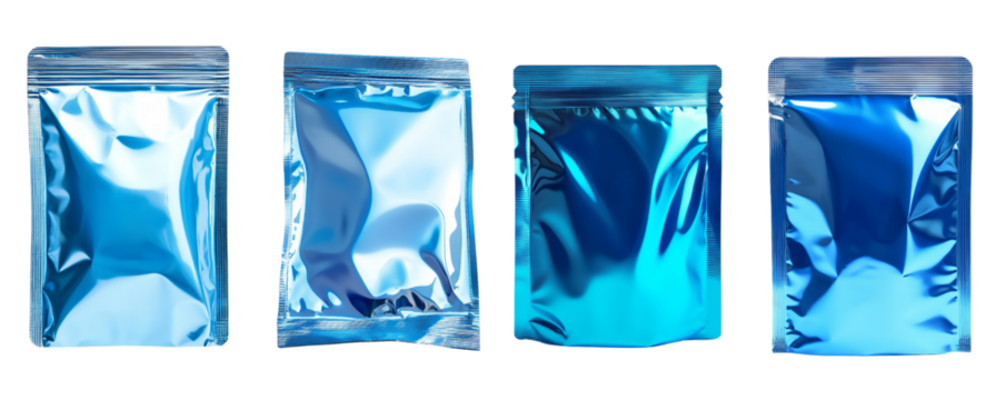 Set of clean blue pouch isolated on transparent background.