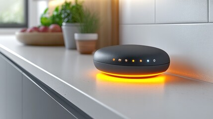 Smart home device on kitchen counter.