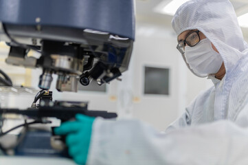 Scientist in laboratory,research experiment using microscope,lab work and sample...