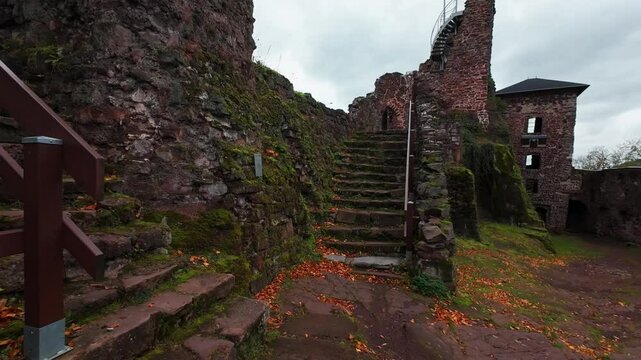 View ruins of old castle. Ruin of Hohnstein Castle, Harz mountains, Germany.