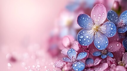 Delicate Dew Kissed Blossoms in Soft Pink and Blue Hues