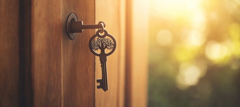 Key in door with light.