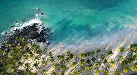 Vertical view of beach and bay at Mitsamiouli, Grande Comore, Comoros