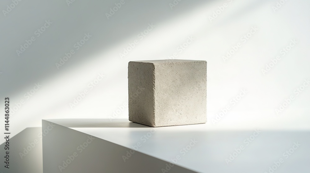 Poster single recycled material block used for construction placed on white matte surface under diffused li