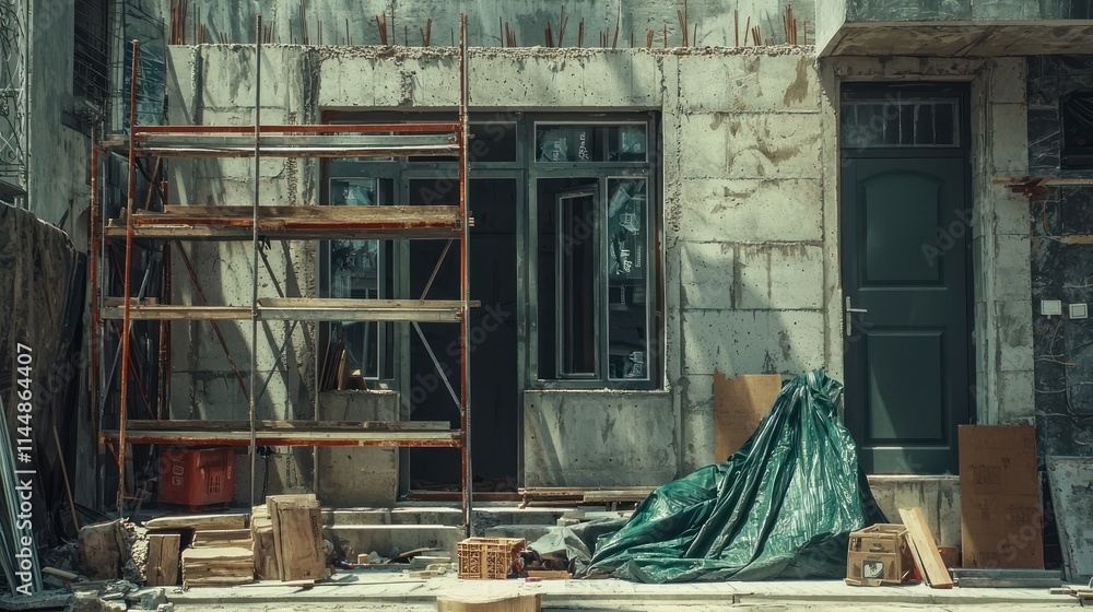 Poster building under construction with scaffolding. (2)