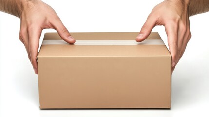 Hands Offering a Brown Rectangular Package