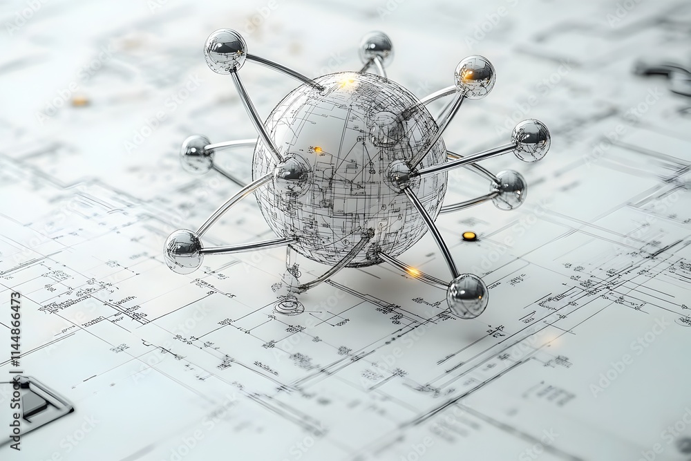 Poster detailed 3d exploded view of a technetium atom