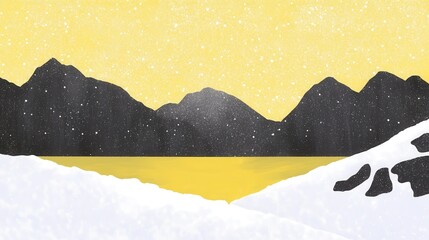 Winter Mountain Landscape with Snowfall - Abstract Artistic View