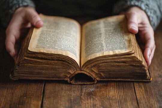 Exploring Language Through Vintage Pages Hands Delve into Timeless Words