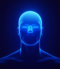 Futuristic Glowing Human Head in Blue Light