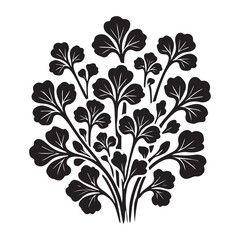 Watercress Silhouette Vector Illustration, Solid White Background.