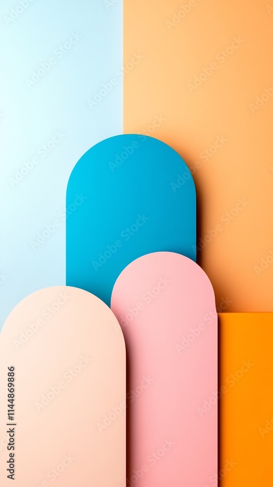 Poster minimalist geometric composition with intersecting angular shapes and muted earthy hues