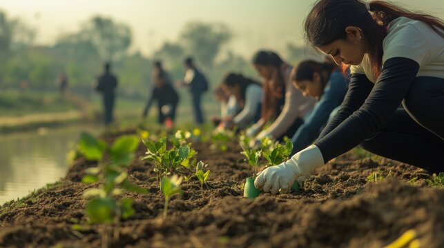 Community Tree Planting by Riverbank Young Volunteers in Harmony with Nature