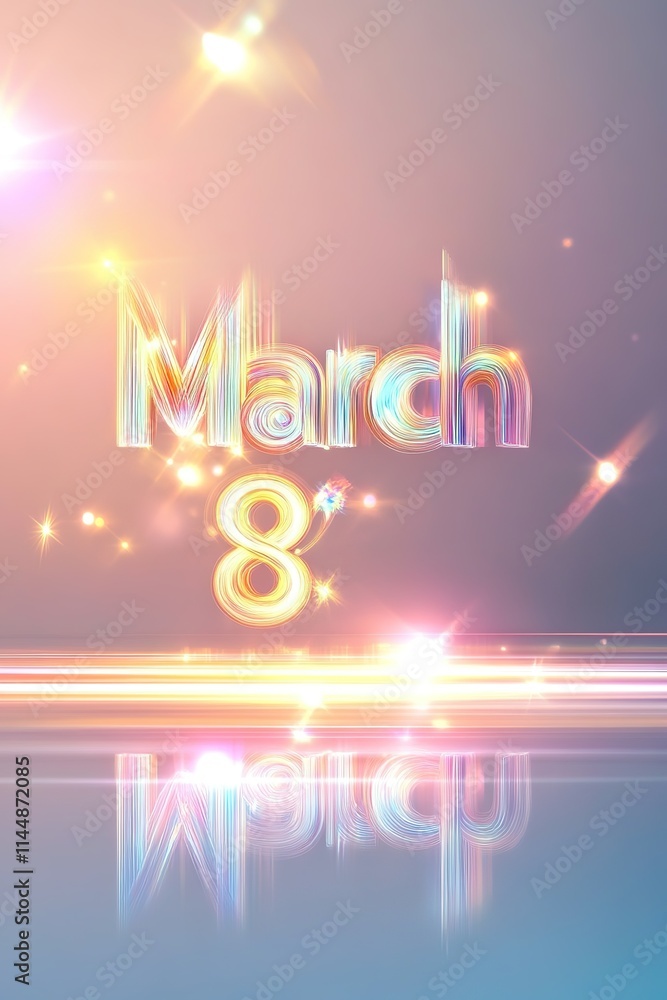 Poster abstract glowing march 8 created with dynamic light trails on seamless pastel gradient background