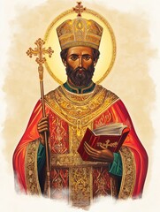 Generative AI Illustration of Saint Valentine Love Scene Cartoon Style Heart Theme Byzantine Art