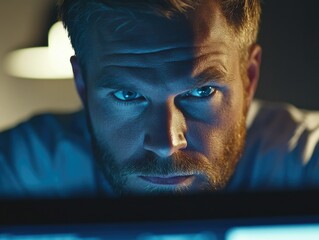 Man intently working on a computer