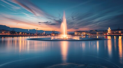 Geneva lake and fountain in Geneva, Switzerland.