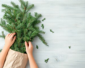 Sustainable Family Traditions Recycling Christmas Tree on Falling Needles Family Fest Day, Christmas, Earth Day