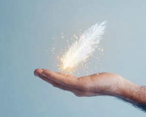 Divine Inspiration Ethereal Feather in Hand for St. Johns Day, Christmas, Easter Symbols