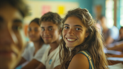 Fototapeta premium Smiling Students Engaged in a Classroom Setting