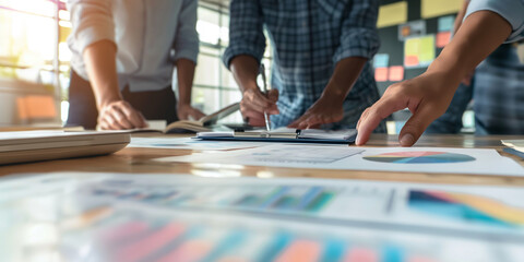 Fototapeta premium Team Collaborating Over Business Documents In Office Setting