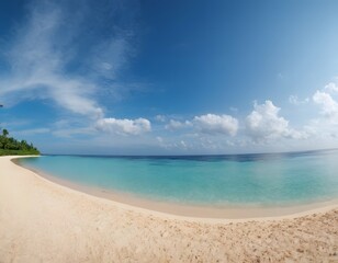 Fototapeta premium blue sunny sky and white clouds with sea view water waves and sunlight