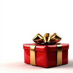 Fototapeta premium A vibrant red gift box adorned with a shiny gold ribbon and bow, symbolizing celebration and surprise.