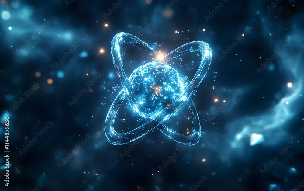 Poster exploded technical diagram revealing the internal components and structure of a technetium atom high