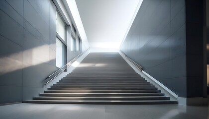 Modern staircase with natural light and clean lines.