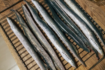 European river lamprey prepared for grill. Latvian national food