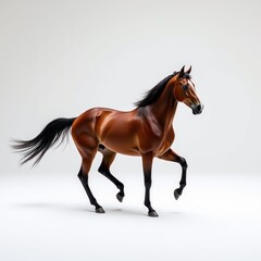 Fototapeta premium Muscular Brown Horse Galloping Dynamically Across a Clean Background