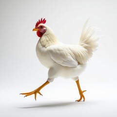 Fototapeta premium Vibrant Chicken With White and Red Feathers Running Energetically in Motion