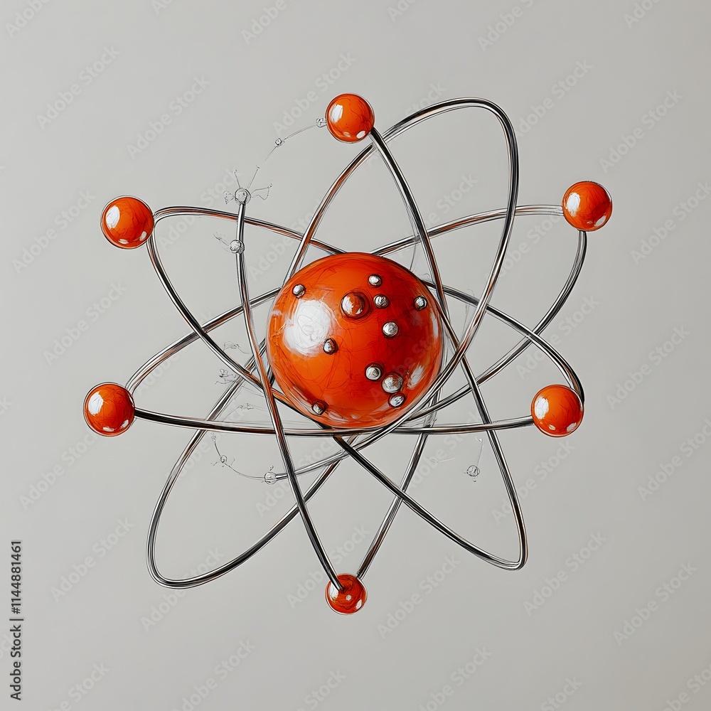 Poster exploded view schematic diagram of a technetium atom
