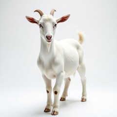 Obraz premium Sleek White Goat With Delicate Horns Standing Gracefully on a White Background