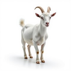 Fototapeta premium Sleek White Goat With Delicate Horns Stands Calmly in Bright Surroundings