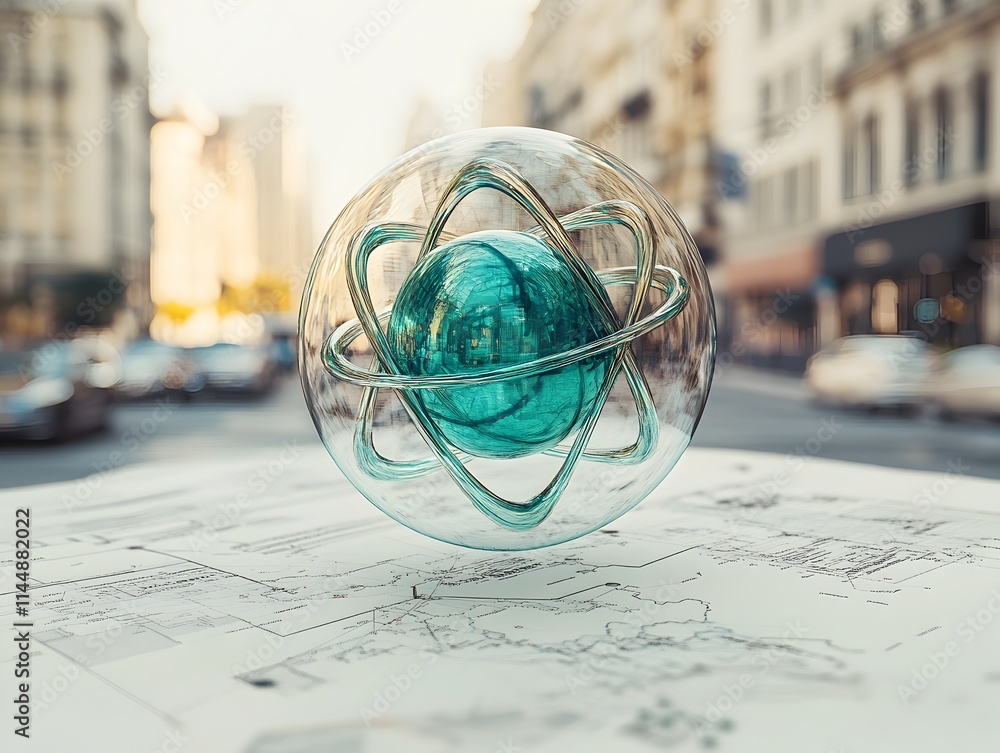 Aufkleber transparent view of a technetium atom revealing its internal composition and cutting edge uses in ad