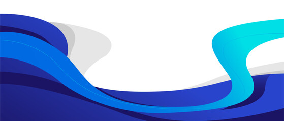 A dynamic abstract design with flowing blue waves on a white background, creating a sense of movement and energy.