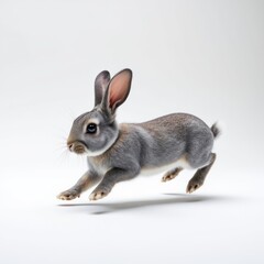 Obraz premium Swift Gray and White Rabbit Galloping Gracefully in Motion
