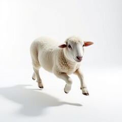 Fototapeta premium Dynamic White Sheep Galloping Joyfully in Pristine Surroundings
