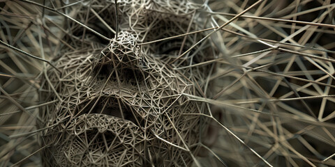 Three-Dimensional Render of Human Face within Wire Mesh Network