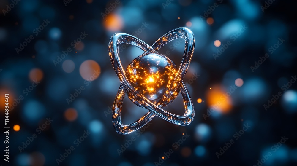Poster macro close up of a technetium atom showcasing its unique properties and role in healthcare vibrant 